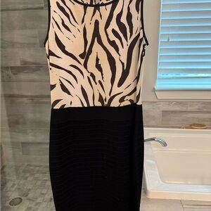 Marc Cain Black and Cream Zebra Print Midi Dress